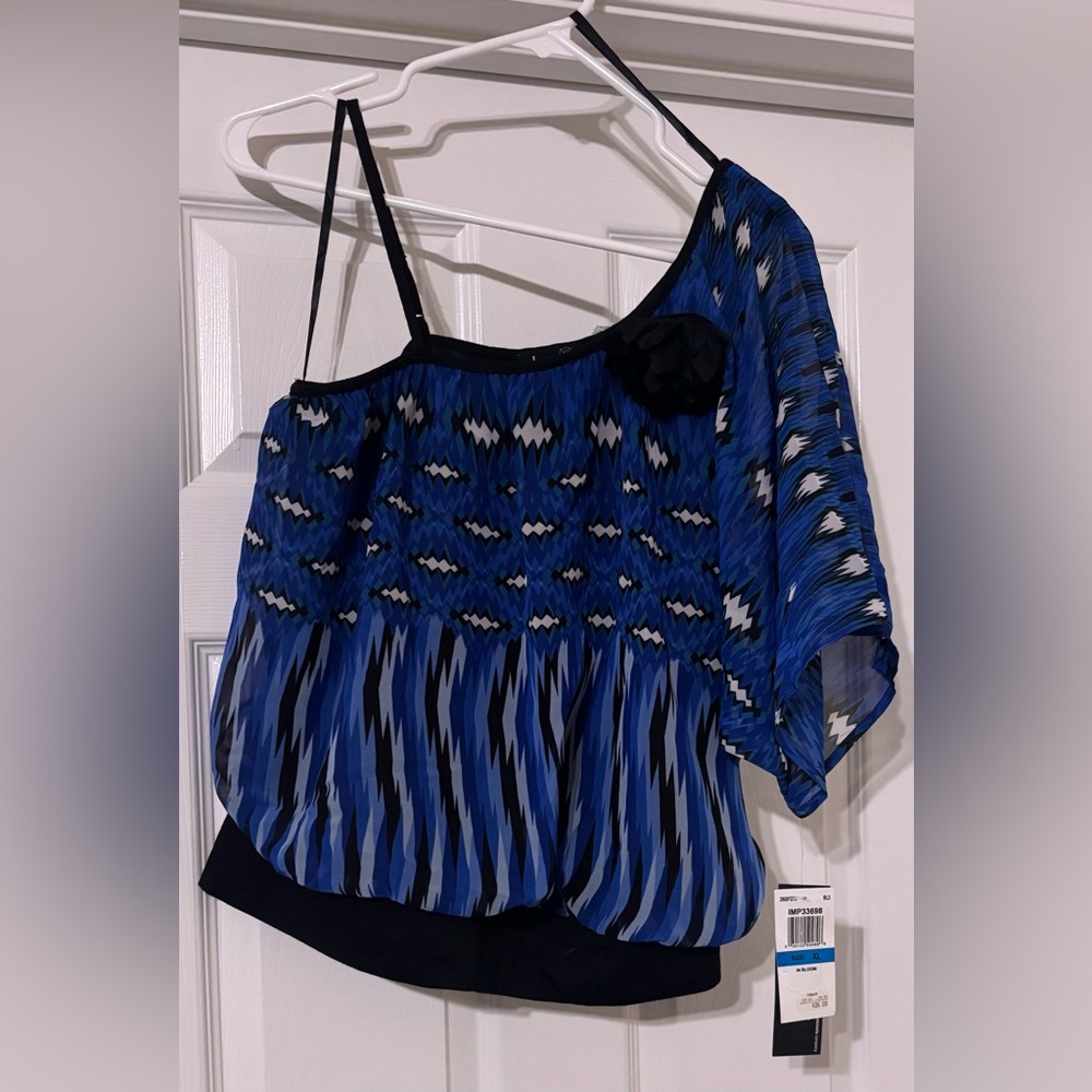 Takara Blue and Black Patterned Blouse
